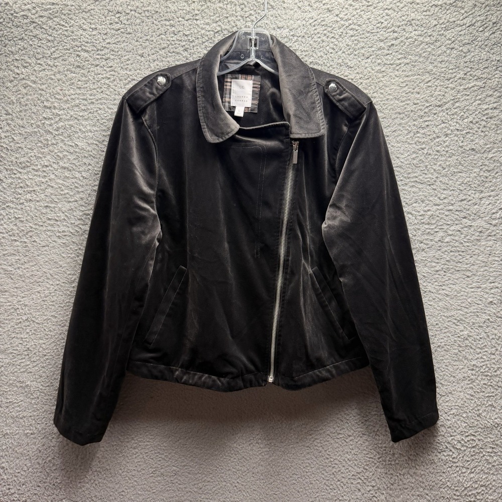 Lauren Conrad Jacket Women's Size Large Brown Velvet Moto Asymmetrical Zip Coat
